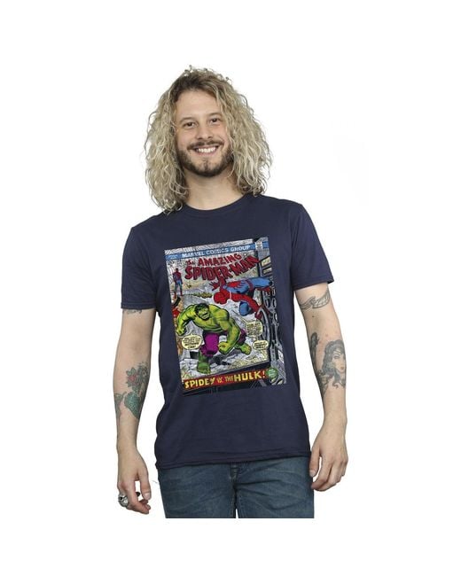 Marvel Blue Spider- Vs Hulk Cover T-Shirt Cotton for men
