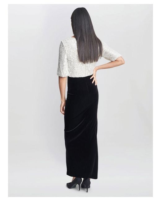 Gina Bacconi White Matilyn Maxi Sequin Dress With Velvet Skirt