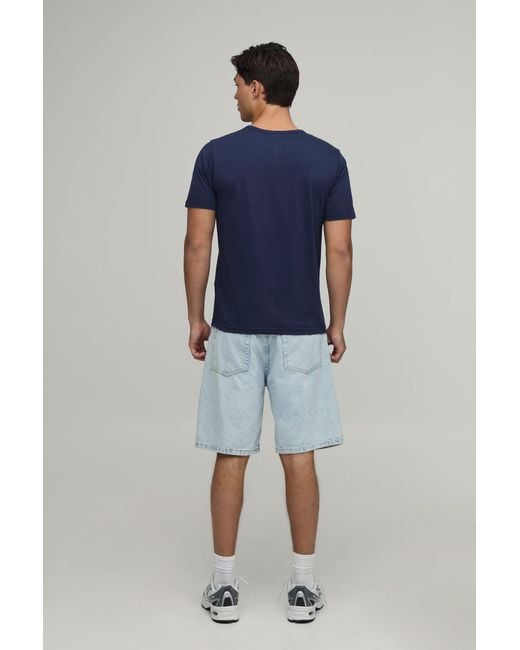 BoohooMAN Blue Basic Slim Fit Henley T-Shirt for men