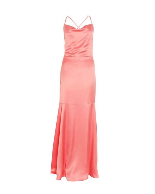 Quiz Pink Coral Satin Cross Back Maxi Dress