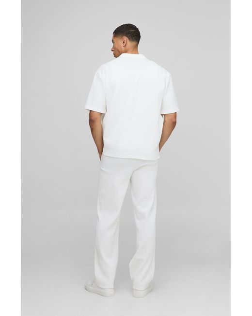 BoohooMAN White Short Sleeve Revere Oversized Fit Pleated Shirt for men