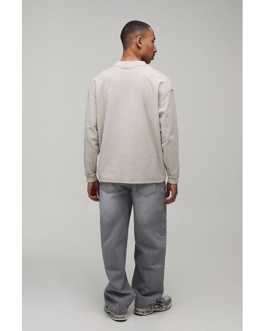 BoohooMAN Gray Oversized Boxy Dove Print Exposed Seam Long Sleeve T-Shirt for men