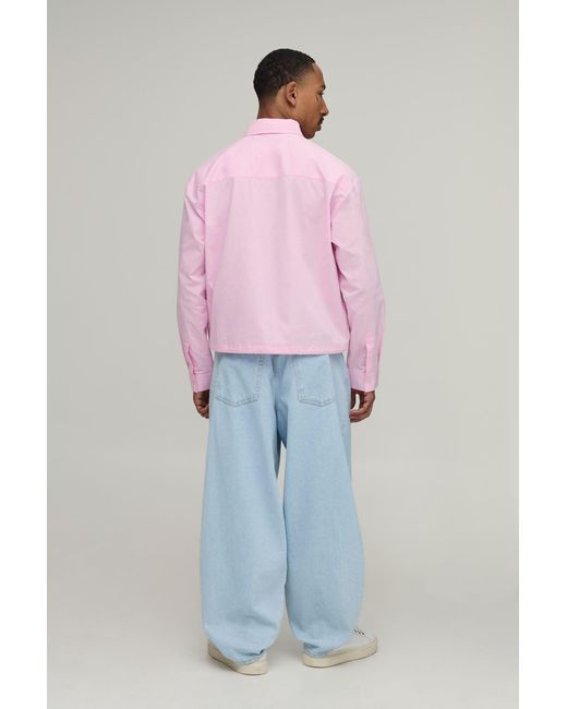 BoohooMAN Pink Oversized Bungee Hem Floral Applique Shirt for men