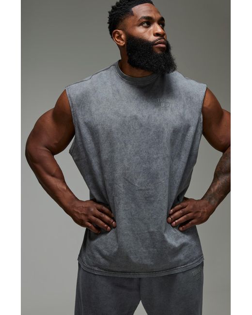 BoohooMAN Gray Training Dept Oversized Washed Tank for men