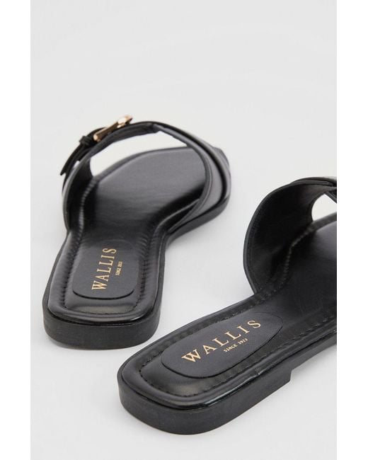 Wallis White Lacie Faux Leather Buckle Detail Flat Sliders