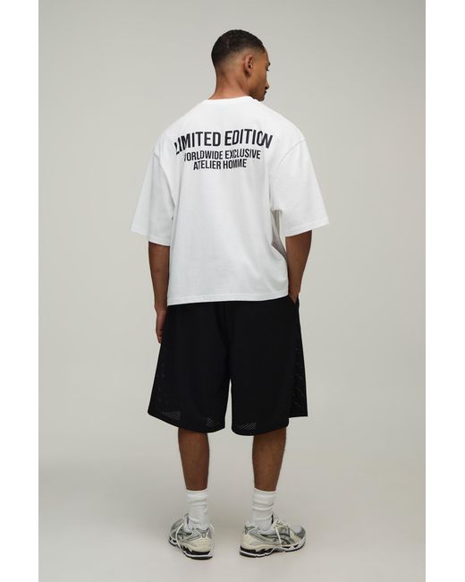BoohooMAN White Oversized Boxy Limited Edition T-Shirt & Mesh Short Set for men