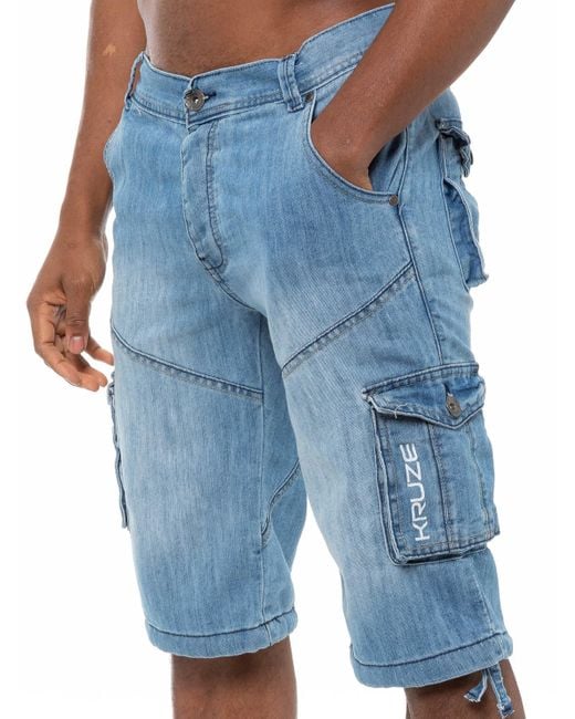 Kruze By Enzo Blue Cargo Combat Shorts for men
