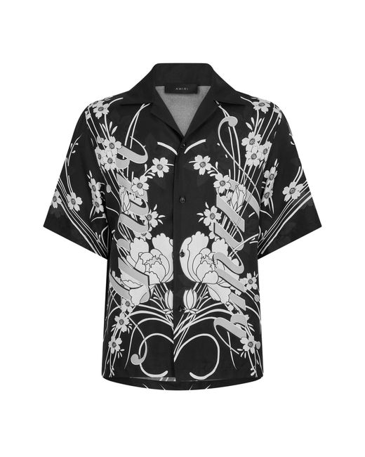 Amiri Black Floral Short Sleeve Relaxed Fit Bowling Shirt for men
