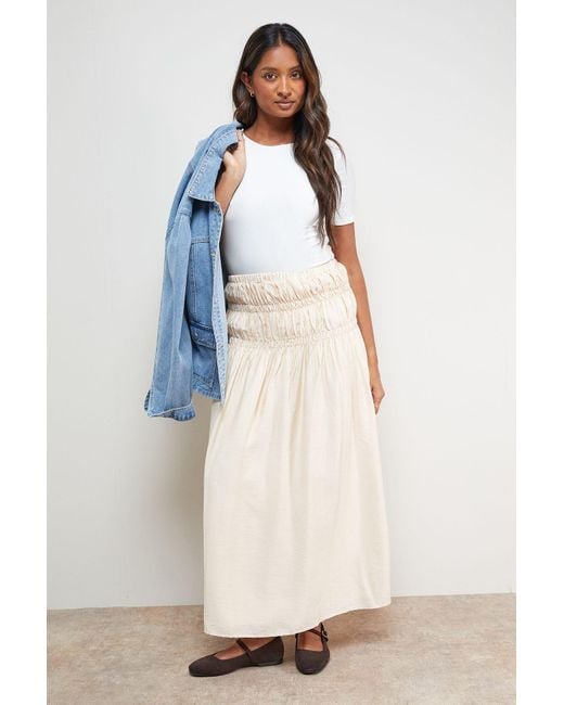 Oasis White Shirred Waist Midi Skirt