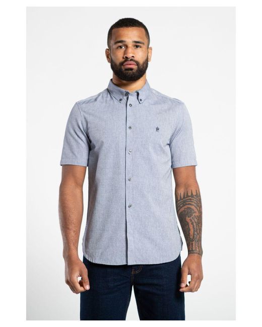 French Connection Blue Cotton Short Sleeve Oxford Shirt for men