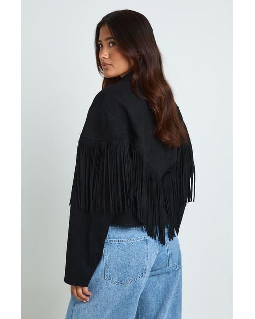 Boohoo Blue Fringe Detail Faux Suede Jacket