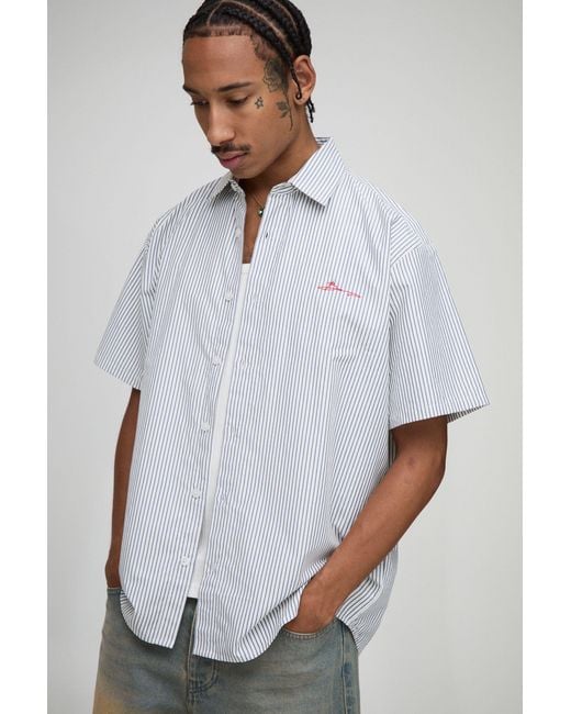 BoohooMAN White Oversized Stripe Cotton Short Sleeve Shirt for men
