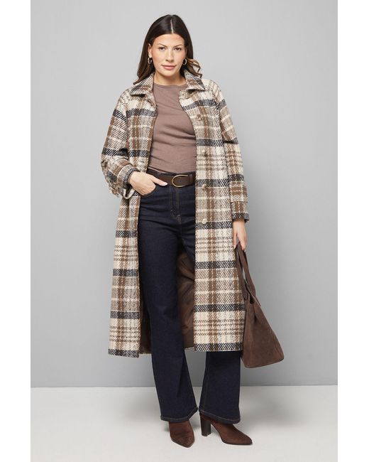 Wallis Blue Button Through Check Coat