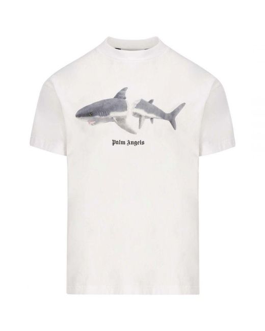 Palm Angels White Classic Shark Design T-Shirt for men