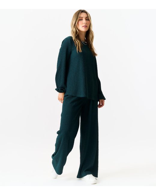 Gini London Blue Textured Long Sleeves Oversized Top