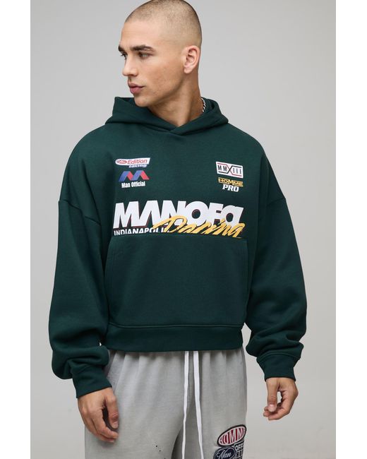 BoohooMAN Green Oversized Boxy Moto Hoodie for men