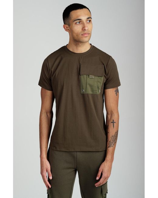 Foray Green Short Sleeve Cotton Utility Pocket Crew T-Shirt for men