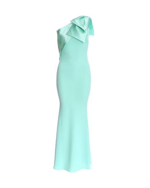 Quiz Blue Mint One Shoulder Bow Maxi Dress