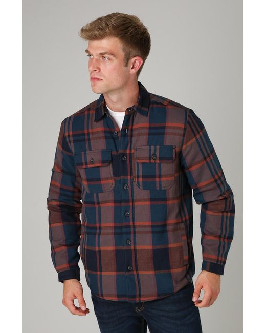 Tokyo Laundry Gray Dark Cotton Checked Long Sleeve Shirt With Sherpa Lining for men