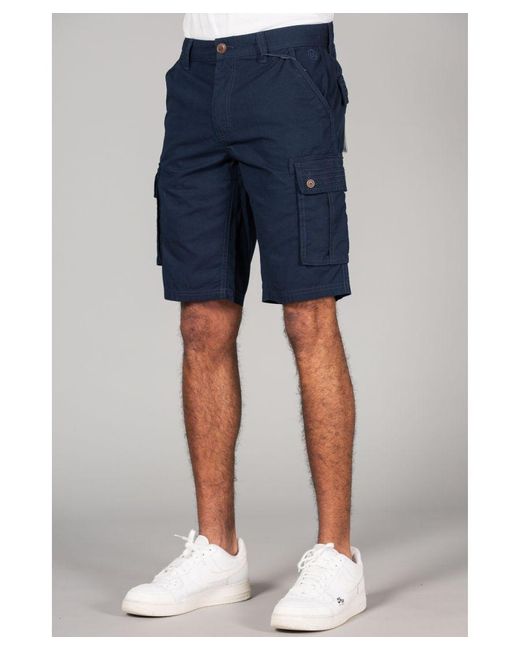 Tokyo Laundry Blue Cotton Cargo-Style Short With Pockets for men