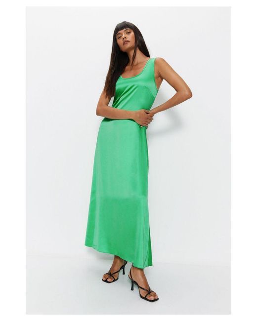 Warehouse Green Scoop Neck Satin Midi Slip Dress