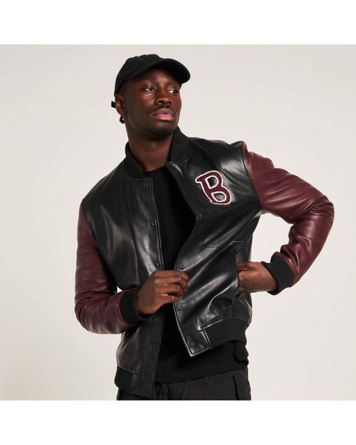 Barney's Originals Black Varsity Bomber Jacket for men