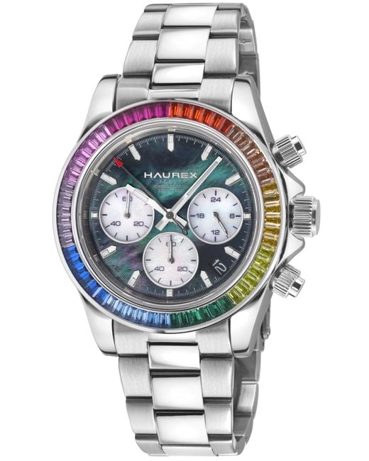 Haurex Italy Gray Arcobaleno Multi Colored Bezel, Dial, Stainless Steel Bracelet Watch for men