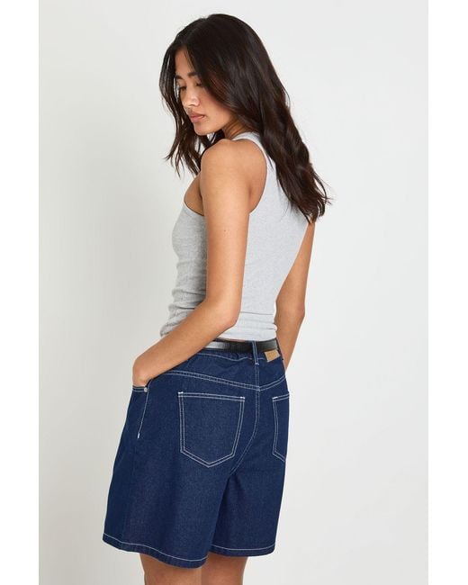 Boohoo Blue Belted Longline Pleated Short