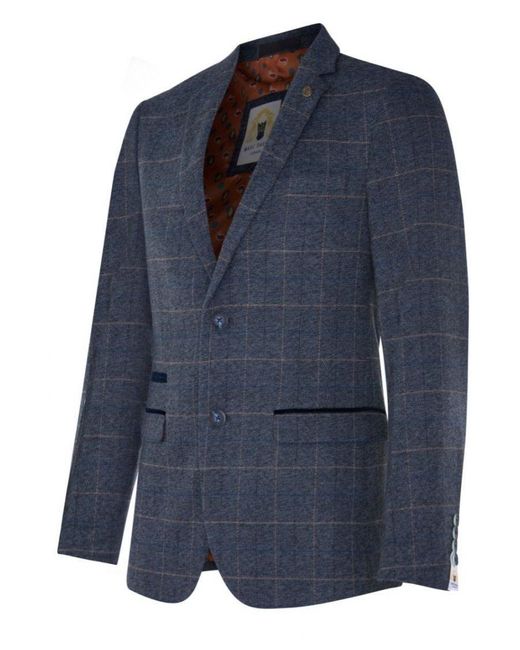 Infinity Leather Blue Tweed Blazer Scott Check Herringbone Smart Formal Jacket Velvet for men