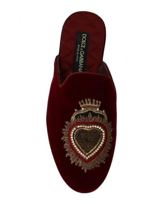 Dolce & Gabbana Velvet Sacred Heart Embroidery Slides Shoes Leather for men