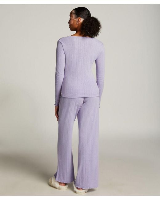 Hunkemöller Pyjama Broek Pointelle in het Purple
