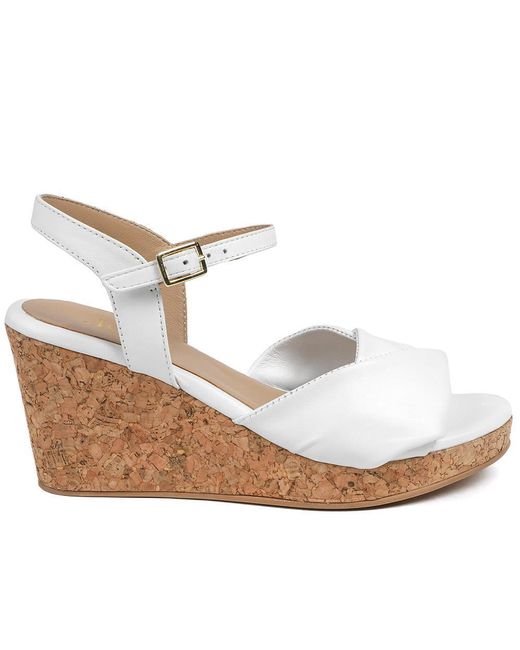 Jones Bootmaker White Iva Leather Wedge Heel Sandals