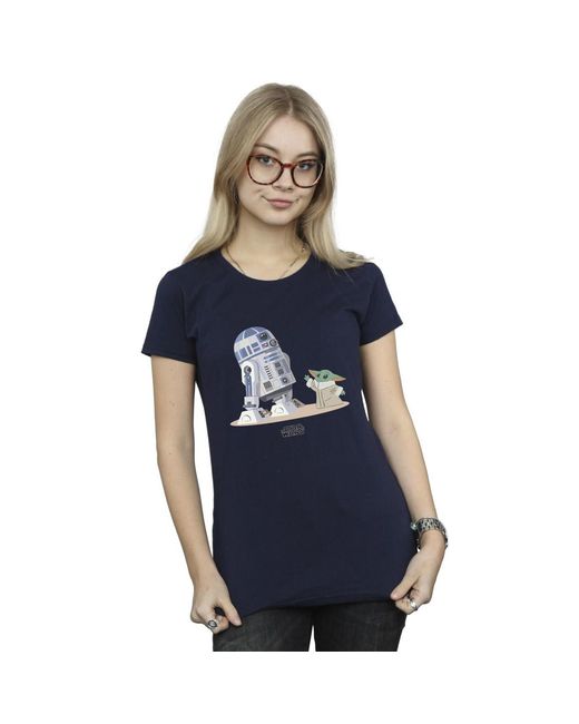 Star Wars Blue Ladies The Mandalorian R2D2 And Grogu Cotton T-Shirt