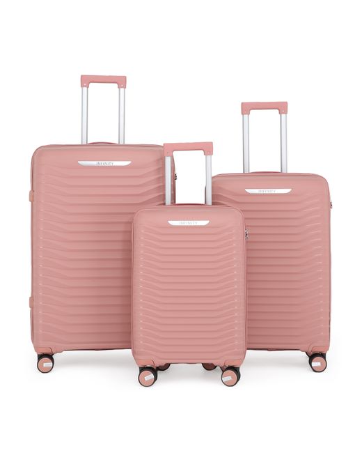 Infinity Leather Pink Hard Shell Classic Suitcase 8 Wheel Cabin Tsa Luggage Case Holiday Travel