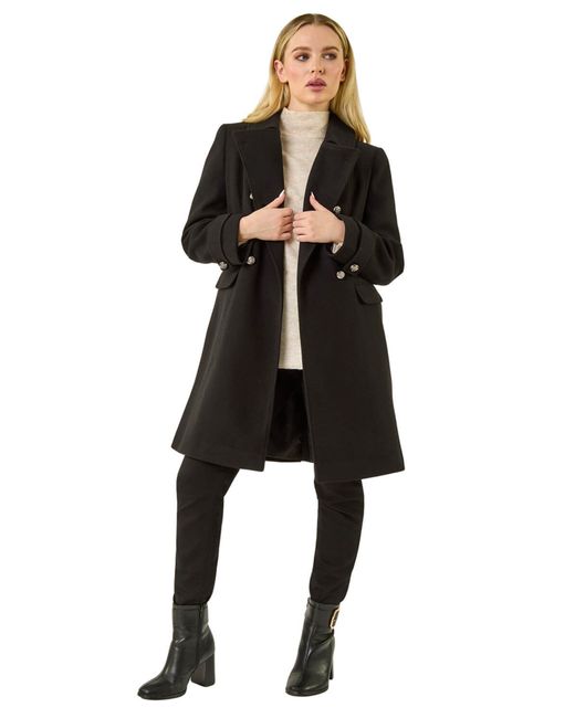 Roman Black Petite Double Breasted Military Coat