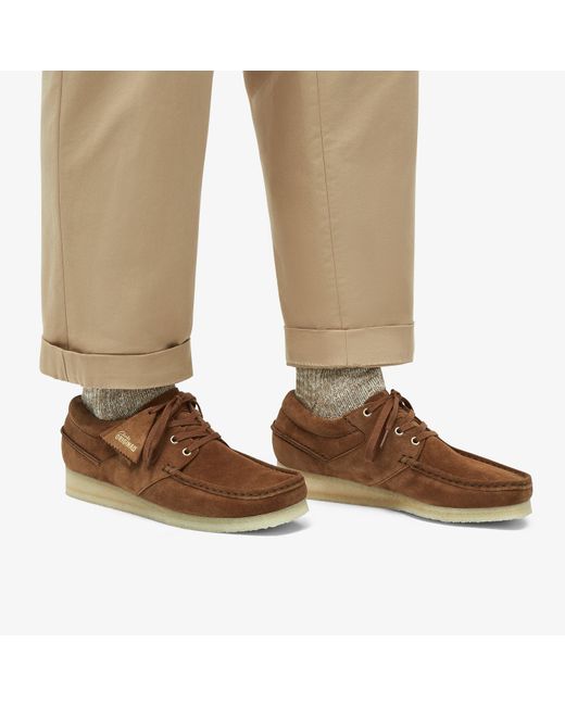 Clarks Brown Wallabee Boat Cola Suede Shoes for men