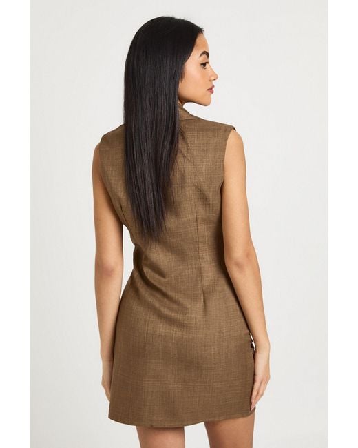 Boohoo Natural Plunge Front Ruched Detail Mini Dress