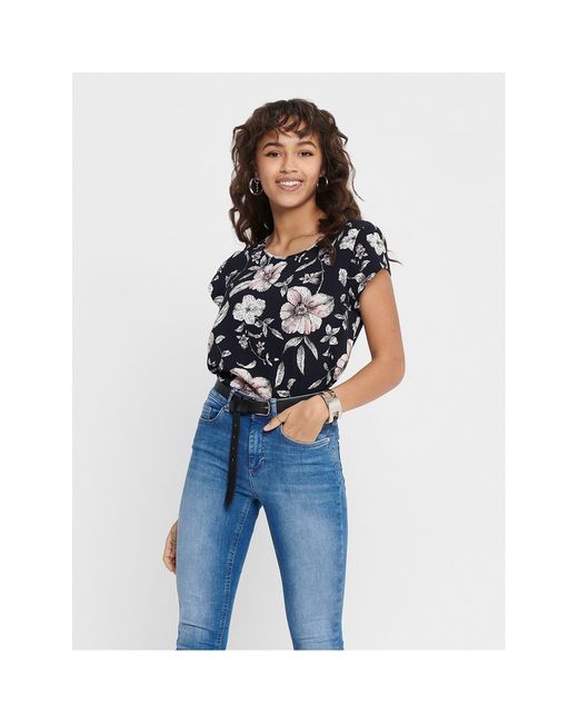 ONLY Blue Vic Crew Neck Short Sleeve Blouse