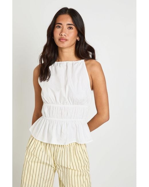 Boohoo White Poplin Tiered Peplum Top