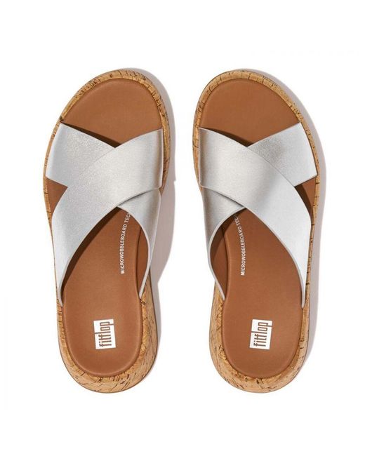 Fitflop White Womenss Fit Flop F-Mode Leather Flatform Slide Sandals
