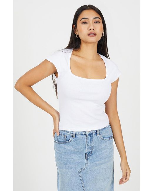 Brave Soul White Square Neck Short Sleeve T-Shirt