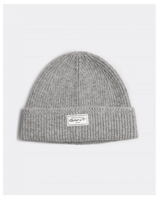 GANT wool beanie in grey with large shield logo