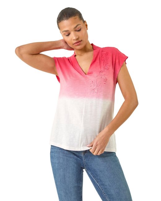 Roman Pink Dip Dye Embroidered Top