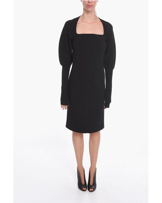 Bottega Veneta Gebreide Midi-jurk Van Stretchwol Met Uitsparingen In Zwart in het Black
