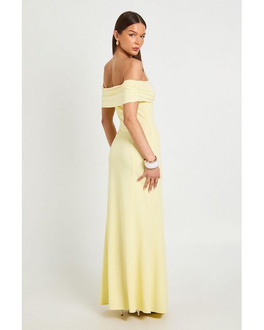 Boohoo Yellow Ruched Bardot Fluid Maxi Dress
