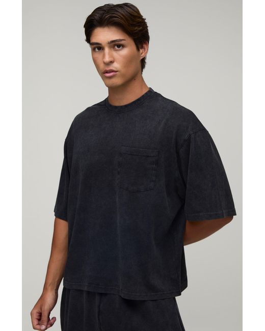 BoohooMAN Blue Essential Washed Oversized Boxy Front Pocket T-Shirt for men