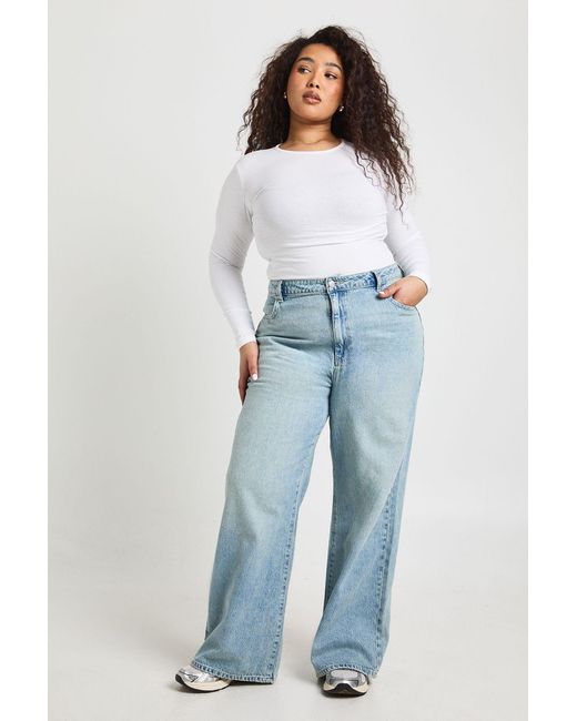 Boohoo Blue Plus Basics High Waist Straight Leg Jean