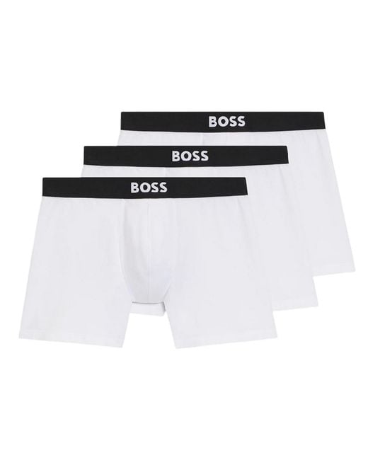 Boss White Polycotton Boxer Briefs (Pack Of 3) for men