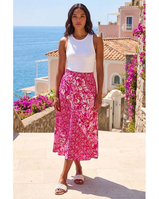 Roman Pink Vivid Multi Floral Print A-Line Skirt