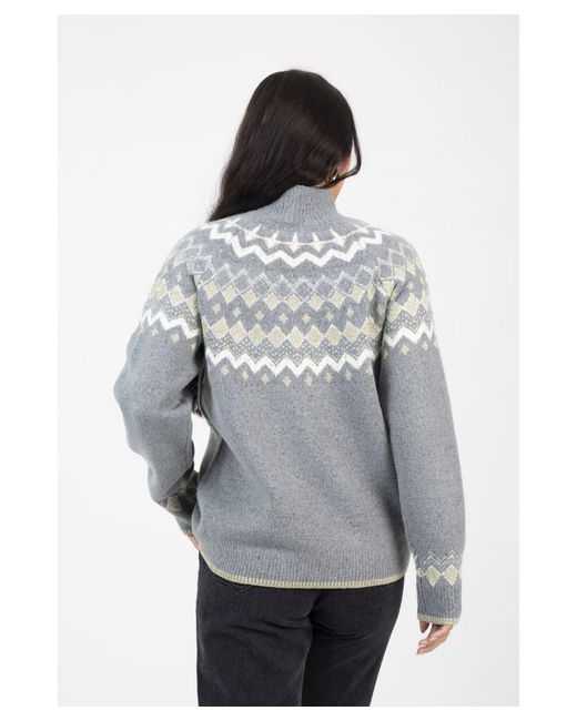 Brave Soul Gray Fairisle Turtleneck Knitted Jumper
